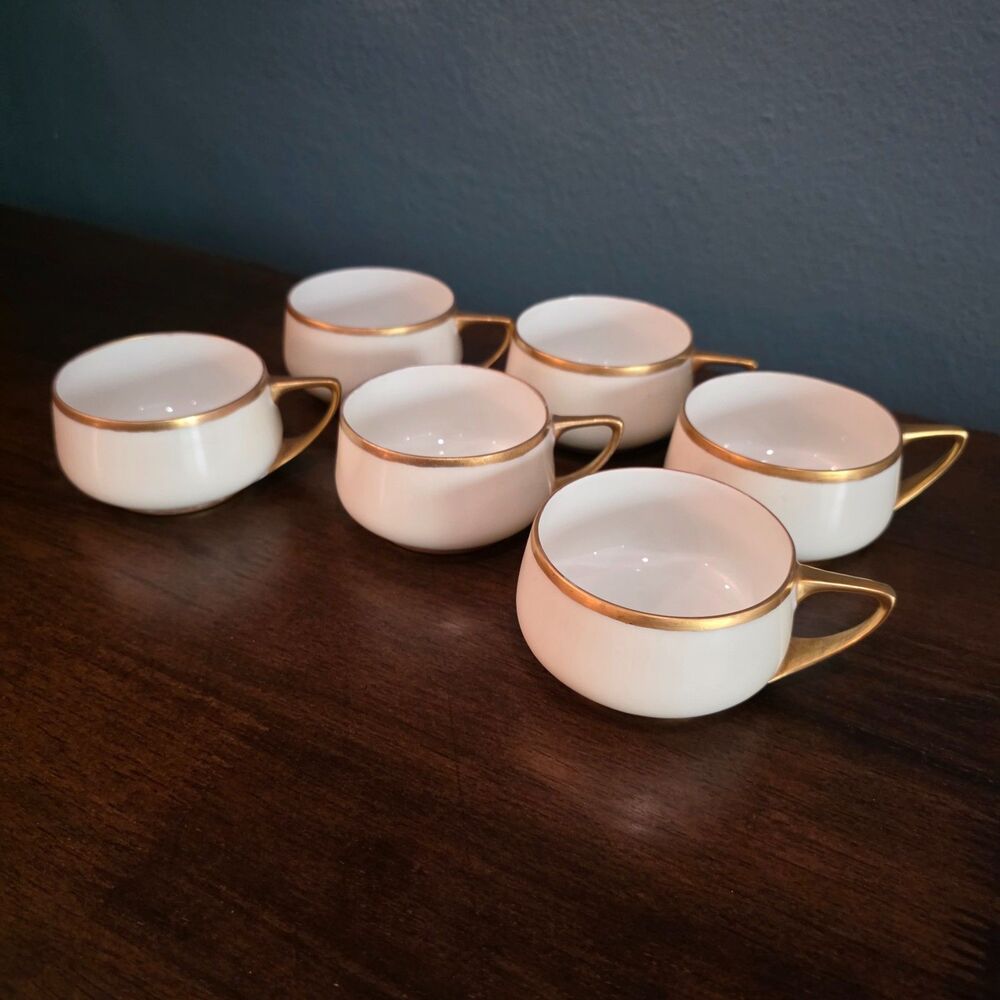 Lot of 6 Rosenthal Bavaria Donatello White Flat Cup Gold Handle & Rim